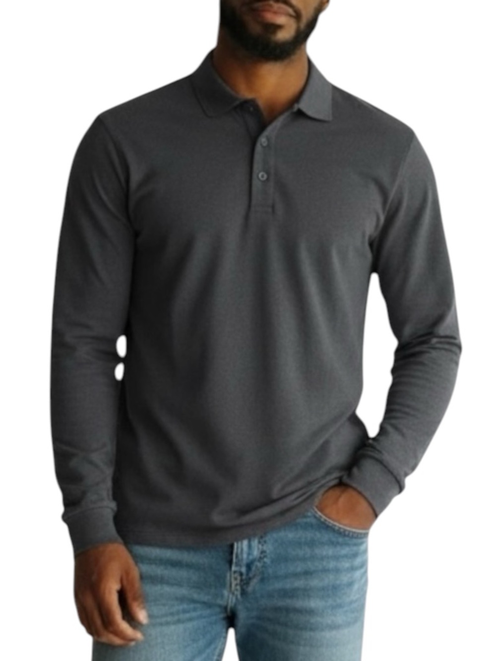 ZYIA ACTIVE Men's Long Sleeve Polo Shirt in Charcoal Size XS-SUPER COMFORTABLE!